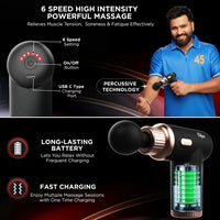 Rechargeable Mini Pro Massage Gun β Deep Tissue Handheld Massager with 6 Speeds & 4 Heads for Full Body Muscle Pain Relief