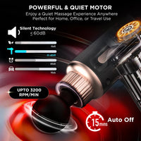 Rechargeable Mini Pro Massage Gun – Deep Tissue Handheld Massager with 6 Speeds & 4 Heads for Full Body Muscle Pain Relief